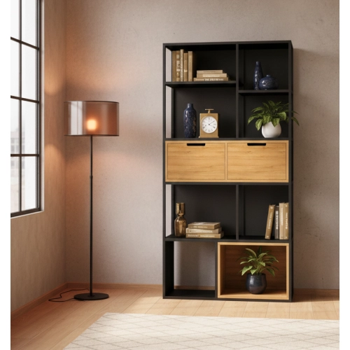 REGAŁ NA KSIĄŻKI METALOWE DREWNO LITE DĄB JESION OLCHA RNK-172